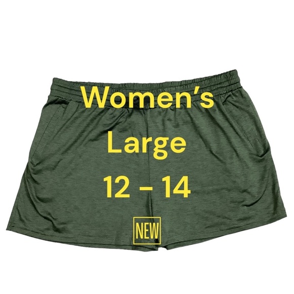 Women's Real Essentials Large Shorts Active Olive Lightweight Pockets Stretch - Picture 2 of 6